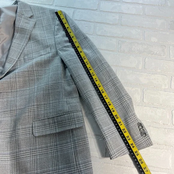 TOMMY HILFIGER Blazer Jacket Sport Coat Mens 46S Gray Blue Glen Plaid Preppy